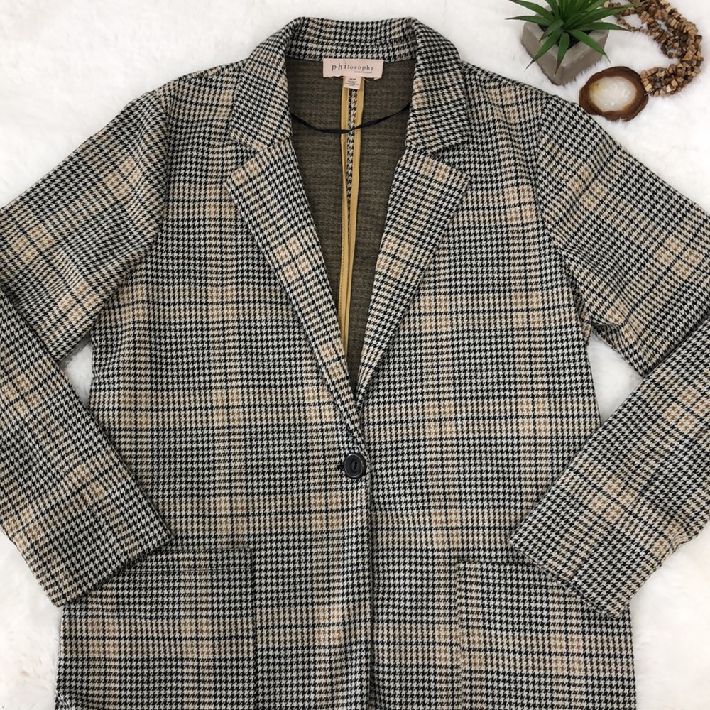Philosophy Houndstooth Fall Colors Knit Long Blazer Duster Size Medium